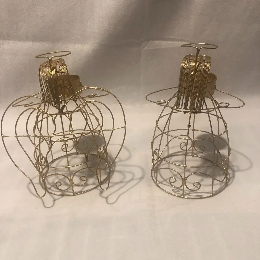 Gold Tone Metal Wire Angel Figurine Tea Light Candle Holders.         F1